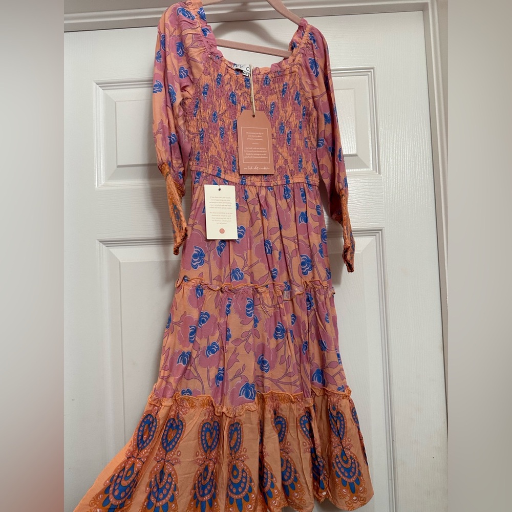 Ivy City Co mini Demi Pink and Blue Floral Tiered Girls' Casual Dress